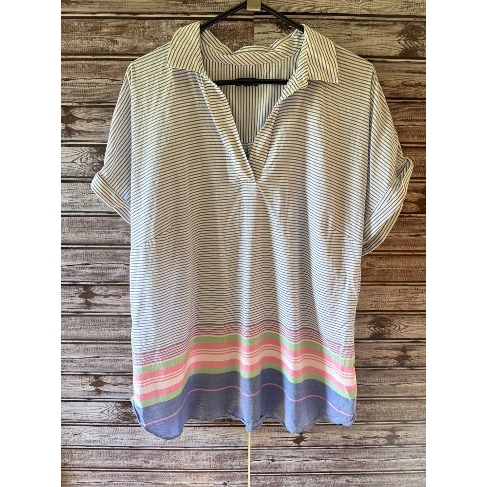 Talbots Women's Short-Sleeved Top Size‎ XL Striped V-Neck